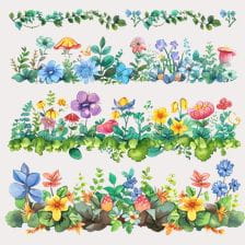Watercolor Floral Borders Clipart