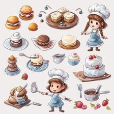 Cute Chef Baking Delicious Cakes Clipart