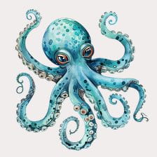 blue watercolor octopus clipart