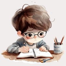 Cute Boy Studying Clipart