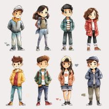 Cartoon Diverse Kids Clipart