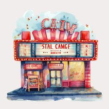 Retro Cinema Building Clipart