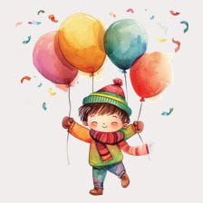 Happy Boy with Balloons Clipart