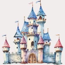 Blue Watercolor Castle Clipart