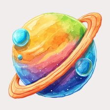 Watercolor Rainbow Planet Clipart
