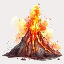 Volcano Eruption Watercolor Clipart