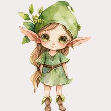 cute elf girl watercolor clipart