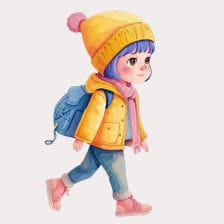 girl in winter clothes walking clipart