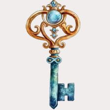 turquoise and gold vintage key clipart