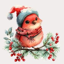 Cute Red Bird in Santa Hat Clipart