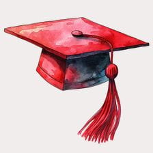 red graduation cap watercolor clipart