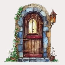 Stone Archway Wooden Door Clipart