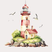 Red and White Lighthouse Watercolor Clipart