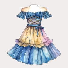 Blue Watercolor Off The Shoulder Dress Clipart