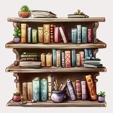 Wooden Bookshelf with Fantasy Books Clipart