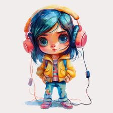 Cute Girl Listening to Music Clipart