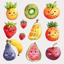 Kawaii fruits clipart