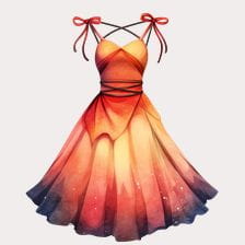 red and orange watercolor dress clipart