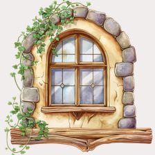 Stone Arch Window With Ivy Clipart