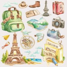 Travel Watercolor Clipart Set