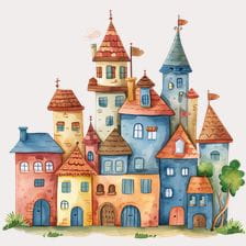 Cartoon Watercolor Town Clipart