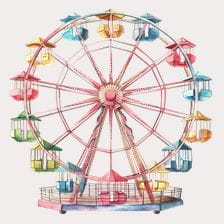Vintage Watercolor Ferris Wheel Clipart
