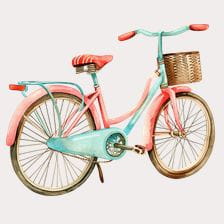 Vintage Pink Watercolor Bicycle Clipart