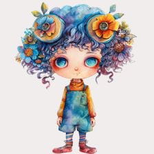 Cute Blue Hair Girl Clipart