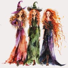 Three Witches Watercolor Clipart
