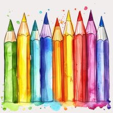 Watercolor Rainbow Colored Pencils Clipart