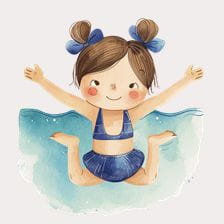 Cute Girl Swimming Watercolor Clipart