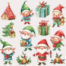 Christmas elves and santa clipart