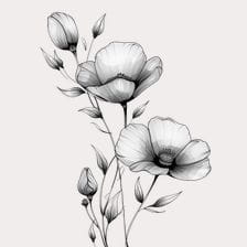 Elegant Monochrome Poppy Floral Clipart