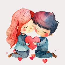Cute Couple Holding Heart Watercolor Clipart
