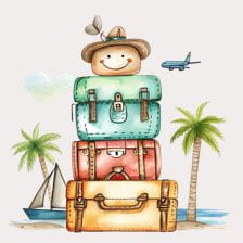 Vintage Luggage Watercolor Clipart