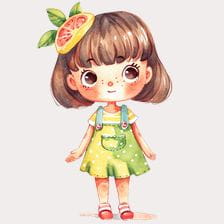 Cute cartoon girl with fruit hat
