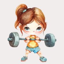 Cute Cartoon Girl Lifting Weights Clipart