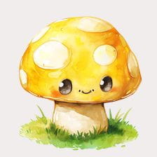 Cute Yellow Mushroom Watercolor Clipart