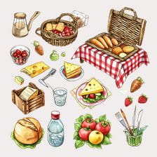Watercolor Picnic Basket Clipart