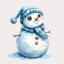 Cute snowman in blue hat and scarf clipart