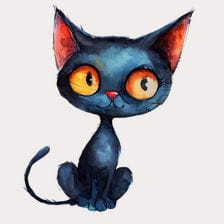 Cute Black Cat Watercolor Clipart