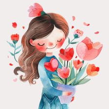 mother holding a bouquet of flowers