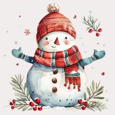 Cute Watercolor Snowman Clipart