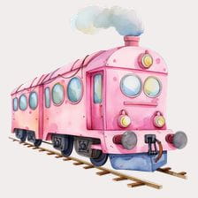 Pink Watercolor Train Clipart