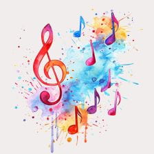 Colorful watercolor background with music notes