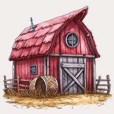 Red Barn Watercolor Clipart