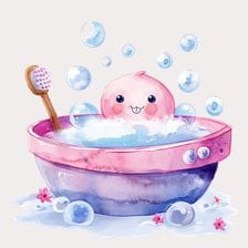 pink octopus taking a bubble bath