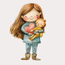 Cute Girl Holding Stuffed Animal Clipart
