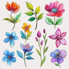 Colorful watercolor flowers clipart