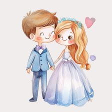 Cute cartoon couple in wedding outfits clipart